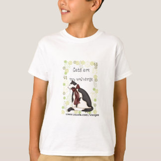 Camiseta Gato negro y blanco gatito con flores para Chicas