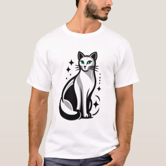 Camiseta Gato negro y blanco místico con ojos verdes