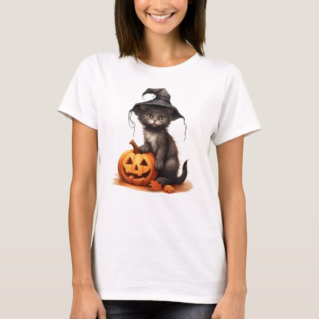 Camiseta Gato negro y calabaza (Anverso)