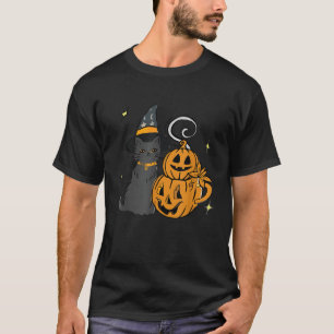 Camiseta Gato negro y calabaza cara de Halloween Trendy C