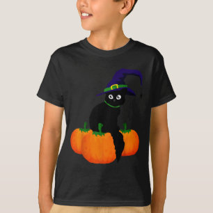 Camiseta Gato negro y calabaza de Halloween aterrador diseñ