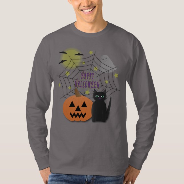 Camiseta Gato negro y calabaza no asusta Halloween (Anverso)