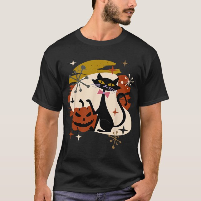 Camiseta Gato negro y calabaza retro atómico Halloween T-Sh (Anverso)