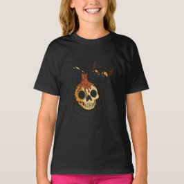 Camiseta Gato Negro Y Calavera En Estilo Vintage