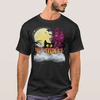 Camiseta Gato Negro y Casa Embrujada – Diseño de Noche de H