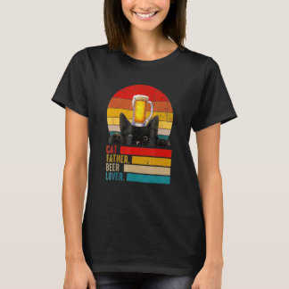 Camiseta Gato Negro Y Cerveza Día Del Padre Vintage Padre A