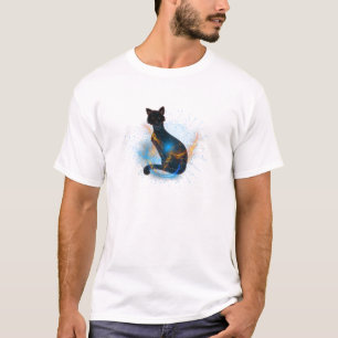 Camiseta gato negro y efecto de color abstracto