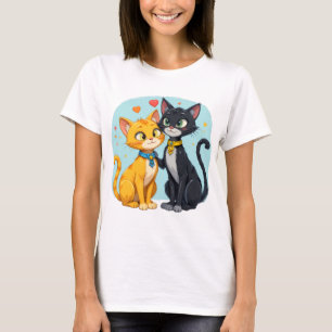 Camiseta Gato negro y gato amarillo enamorado del