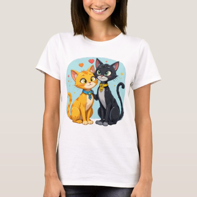 Camiseta Gato negro y gato amarillo enamorado del  (Anverso)