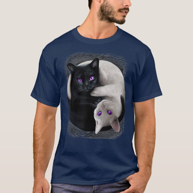 Camiseta Gato negro y gato blanco Yin y Yang Halloween (Anverso)