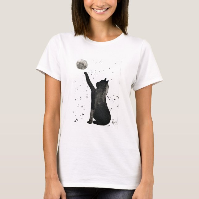 Camiseta Gato negro y kitten mascota de la luna (Anverso)