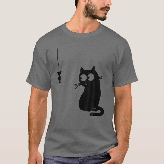Camiseta Gato Negro Y Pescado Gracioso Gato Amante (Anverso)