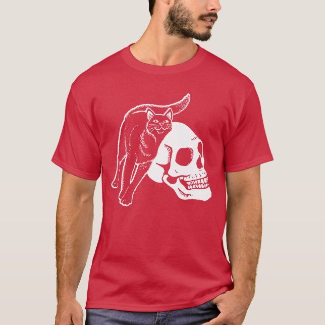 Camiseta Gato Negro Y Punk De Esqueleto Humano Gótico Y H (Anverso)