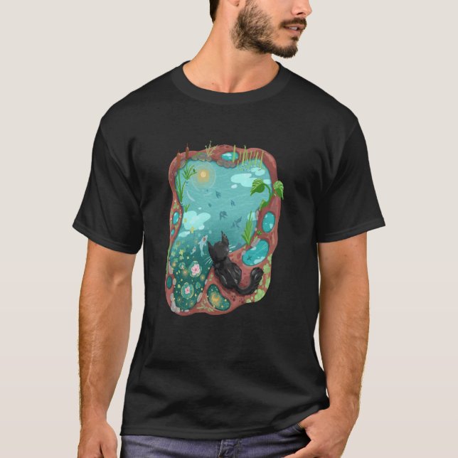 Camiseta Gato negro y surrealismo Koi Pond Night Sky Water (Anverso)
