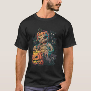 Camiseta Gato negro zombie momia de calabaza Halloween gati