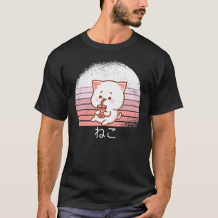 Camiseta Gato Neko Japonés Retro Divertido de los 90
