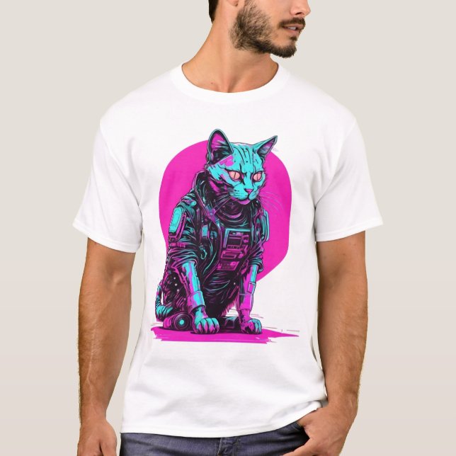 Camiseta Gato Neon Cyberpunk (Anverso)