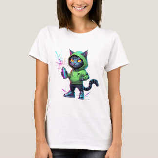 Camiseta Gato Neon Graffiti - Ar futurista en la calle Cybe