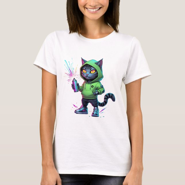 Camiseta Gato Neon Graffiti - Ar futurista en la calle Cybe (Anverso)