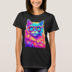 Camiseta Gato Neon Rainbow con gafas Abstrato Bright P