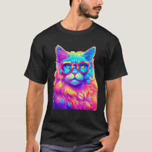 Camiseta Gato Neon Rainbow con gafas Abstrato Bright P