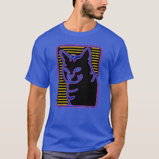 Camiseta Gato Neon Resplandor Vaporwave Retro Felino chico