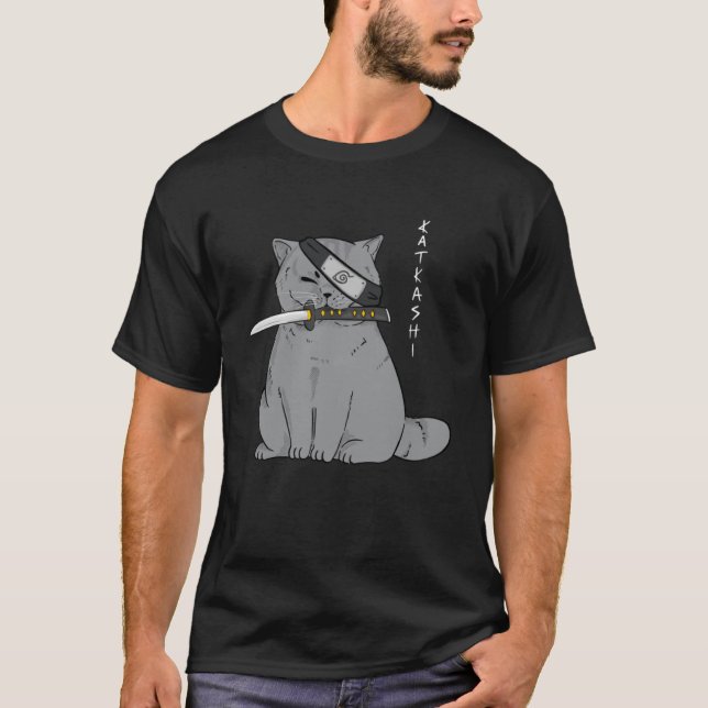 Camiseta Gato Ninja con espada de Samurai en la boca (Anverso)