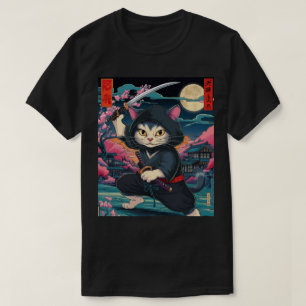 Camiseta Gato Ninja con la espada de Katana arte marcial ja