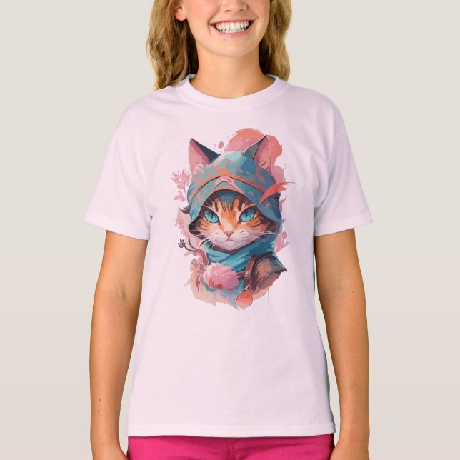 Camiseta Gato Ninja de acuarela cúpula (Anverso)
