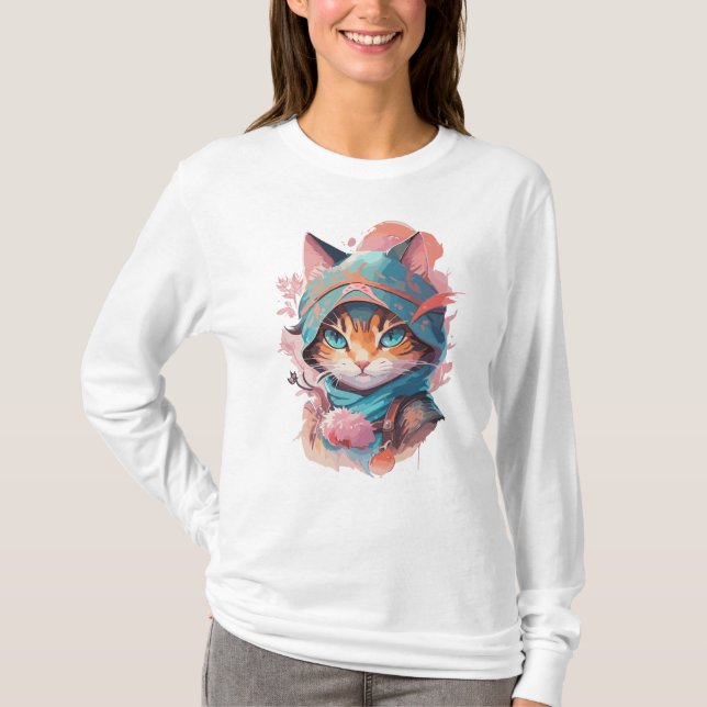 Camiseta Gato Ninja de acuarela cúpula (Anverso)