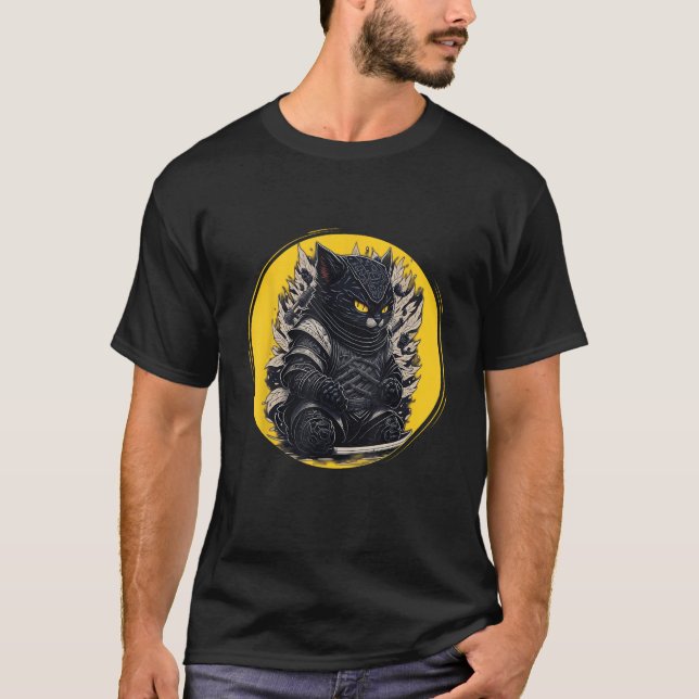 Camiseta Gato Ninja de Samurai Japonés (Anverso)