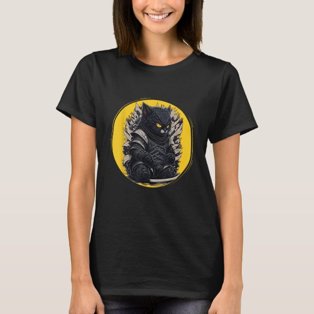 Camiseta Gato Ninja de Samurai Japonés (Anverso)