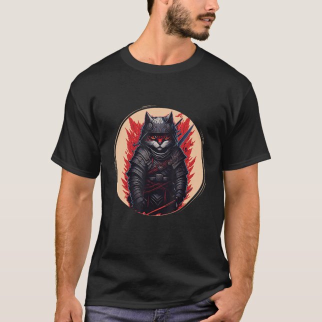 Camiseta Gato Ninja de Samurai Japonés (Anverso)