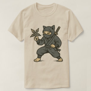 Camiseta Gato Ninja Katana y Shuriken