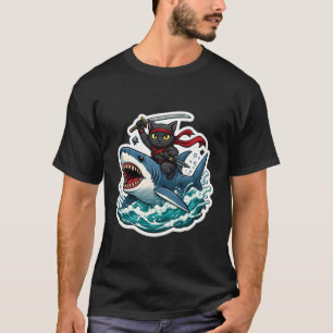 Camiseta Gato Ninja Montando Shart Divertido Dueño de Dibuj