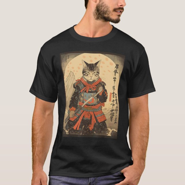 Camiseta Gato Ninja Samurái Espada Meow Guerrero (Anverso)