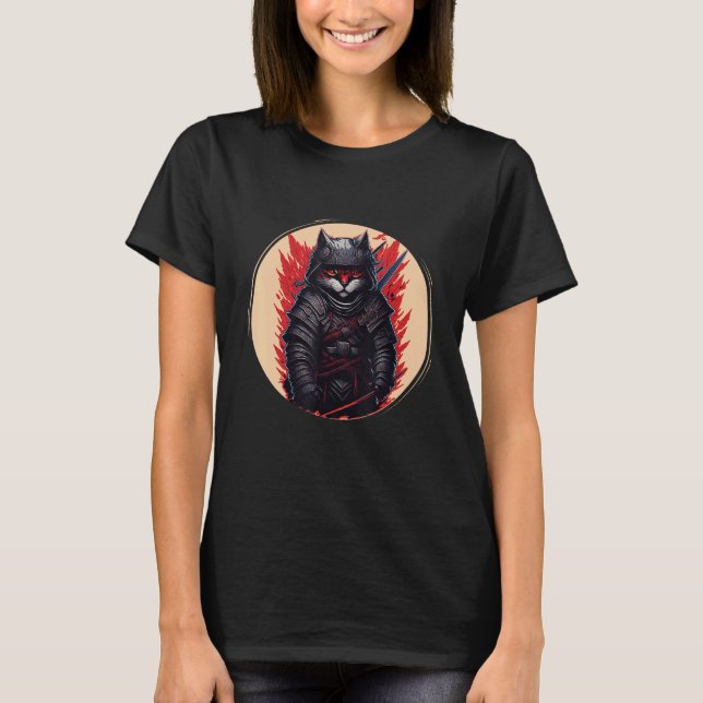 Camiseta Gato Ninja Samurái Japonés (Anverso)