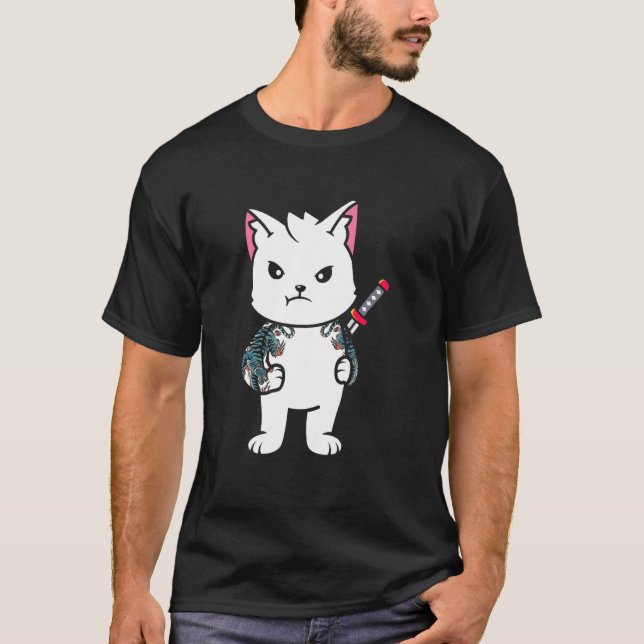 Camiseta Gato Ninja Samurái Japonés Ca Gato Ninja Samurái J (Anverso)
