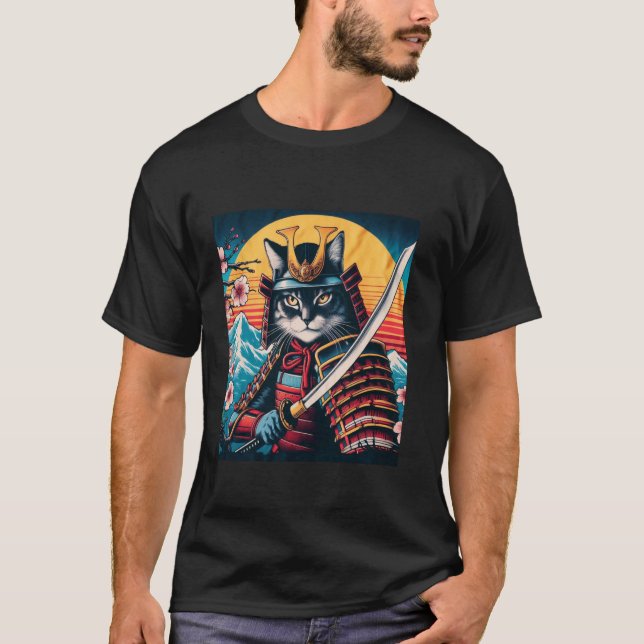 Camiseta Gato Ninja Samurái Japonés Gato  1 (Anverso)