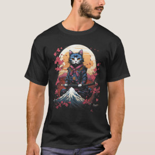 Camiseta Gato Ninja Samurái Japonés Gráfico de Tatuaje Retr