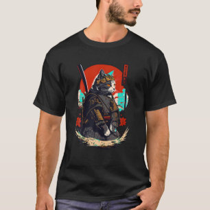 Camiseta Gato Ninja Samurai Kitten Guerrero japonés retro K