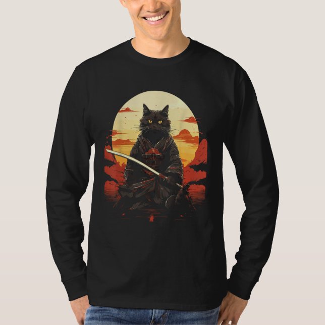 Camiseta Gato Ninja Samurai Sword Meow Warrior (Anverso)