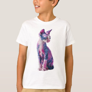 Camiseta Gato Niño con Pelaje Rizado Rosa y Azul Vibrante