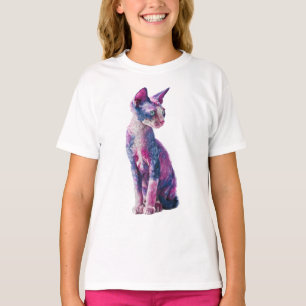 Camiseta Gato Niño de Pelo Rizado Rosa y Azul Vibrante