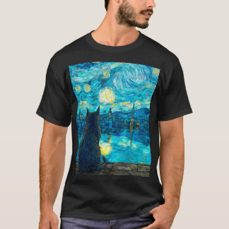 Camiseta Gato Noche Estrellada Arte – Estilo Noche de Van G