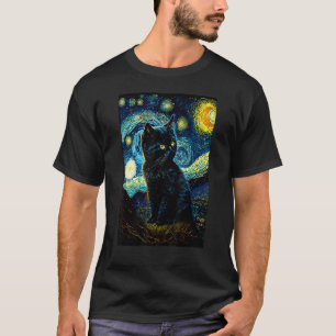 Camiseta Gato Noche Estrellada Van Gogh Gato Amante de Gato