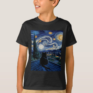 Camiseta Gato Noche Estrellada Van Gogh Gato Amante del Art