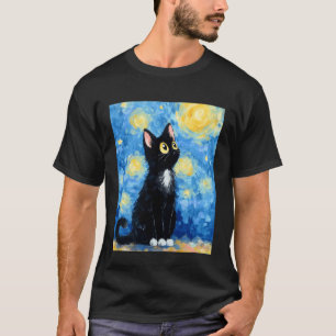 Camiseta Gato Noche Estrellada Van Gogh Gato Divertido Arte