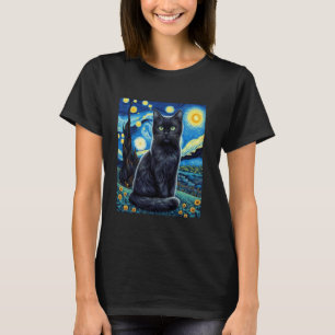 Camiseta Gato noche estrellada van gogh gato para amante de
