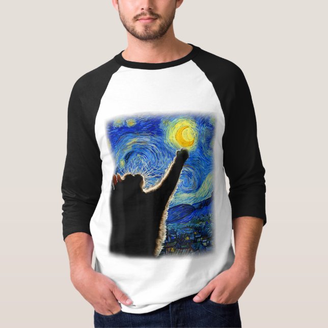 Camiseta Gato nocturno estrellado, Gato Van Gogh Amante Pap (Anverso)